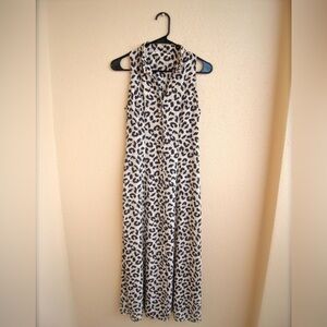 Vintage 1990s Leopard Print Dress Sleeveless Button Up front Medium